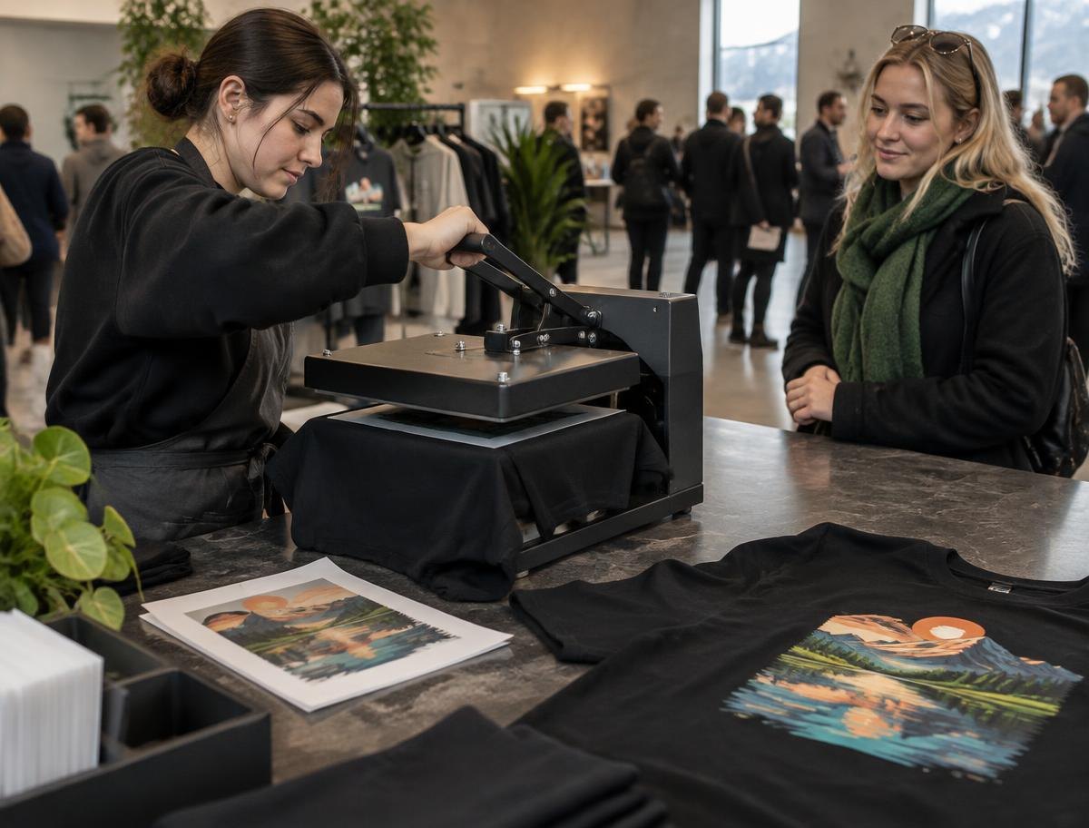 Heat press applying a design to a garment